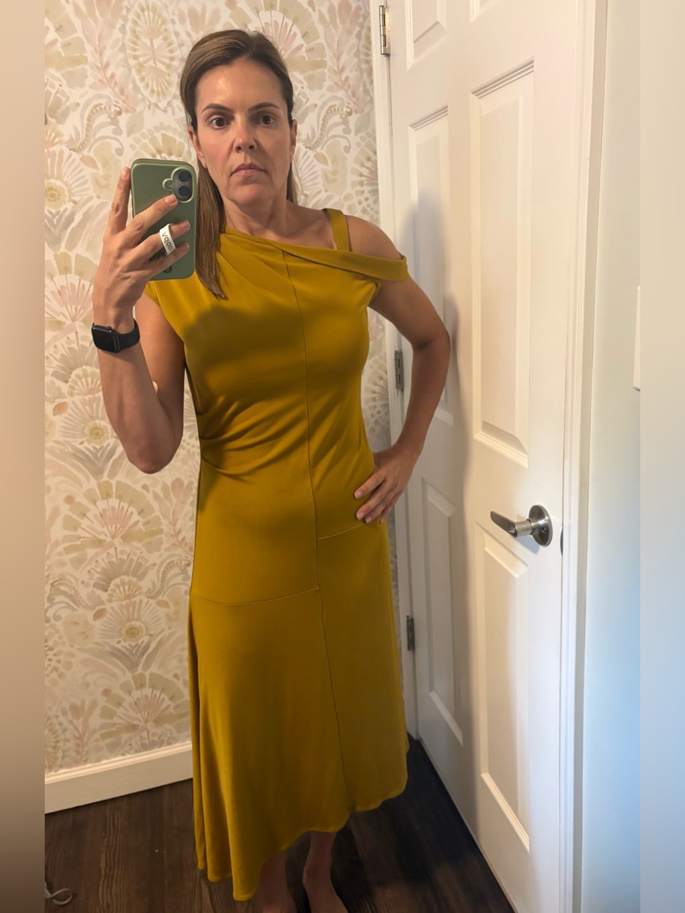 Rachel Comey Mustard Gold Asymmetrical Cold Shoulder Midi Dress Size 6